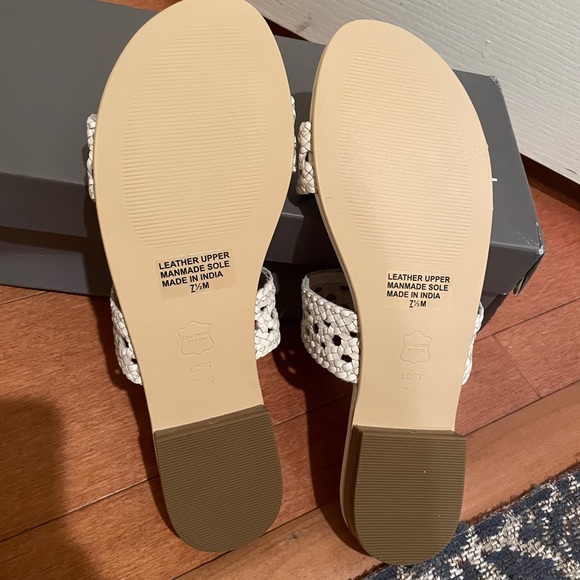 NEW ! Ann Loft Braided Leather Woven White Slide Sandals Size 7.5 with Box - Picture 3 of 6